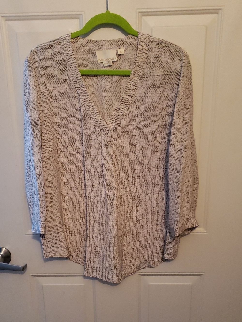 Cynthia Rowley Neutral Heathered V-Neck Knit Top - Beige